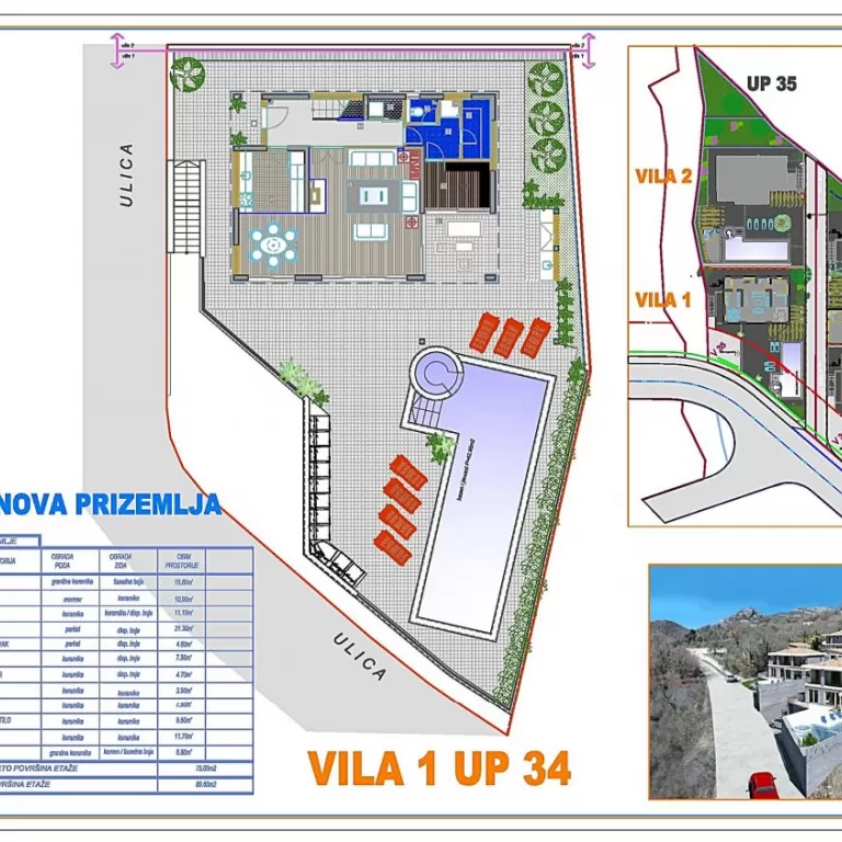 Skica prizemlja i raspored prostorija vile 1 UP 34