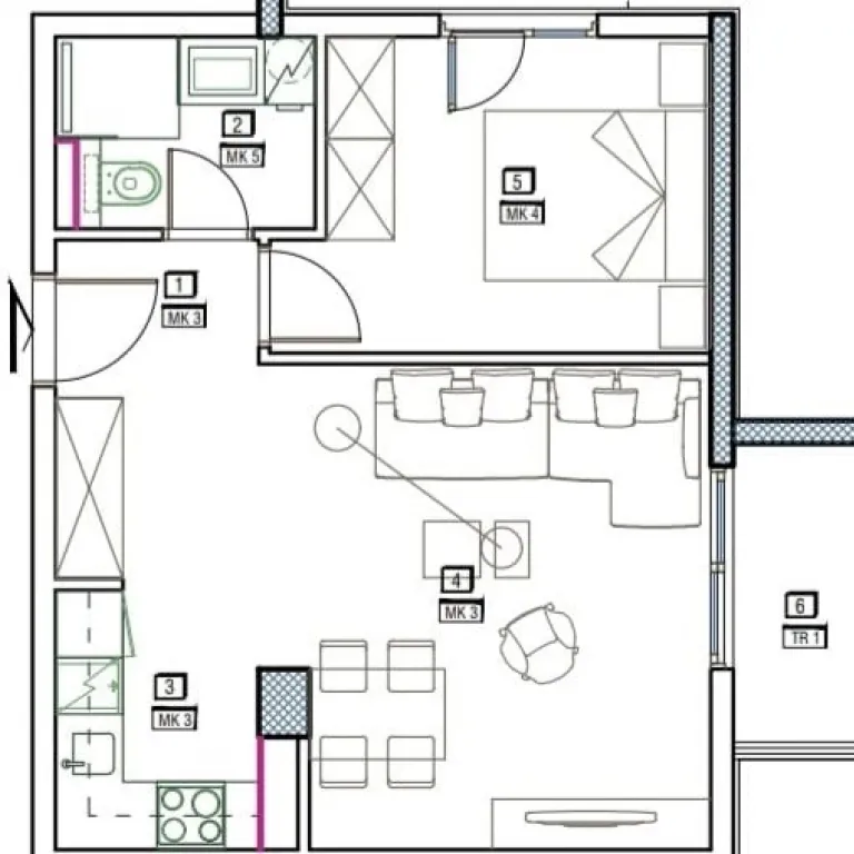 Skica stana povrsine 43m2