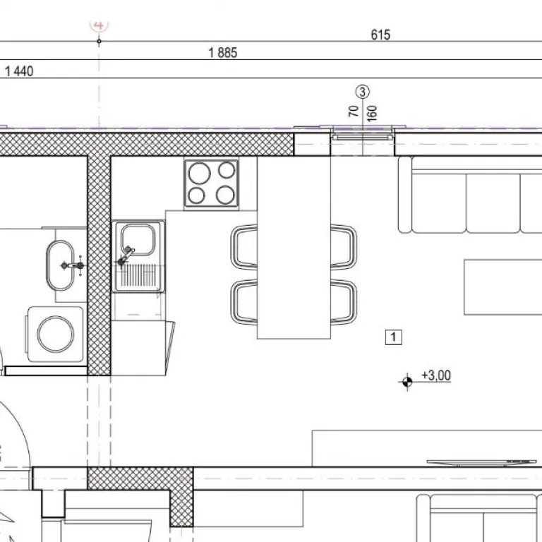 Skica jednosobnog stana povrsine 39m2