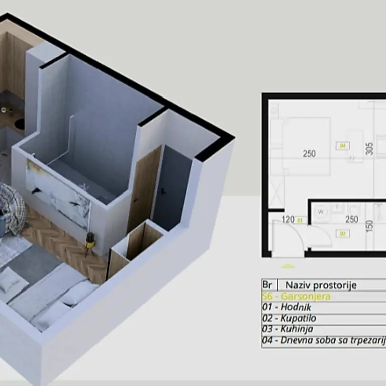 Skica garsonjere od  25m2