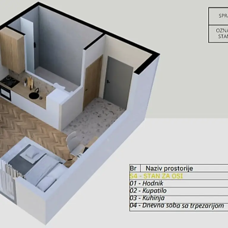 Skica garsonjere od  28m2