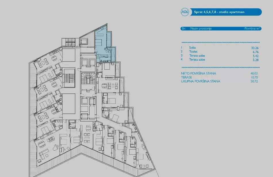 Studio apartman povrsine 40m2+11m2 terase