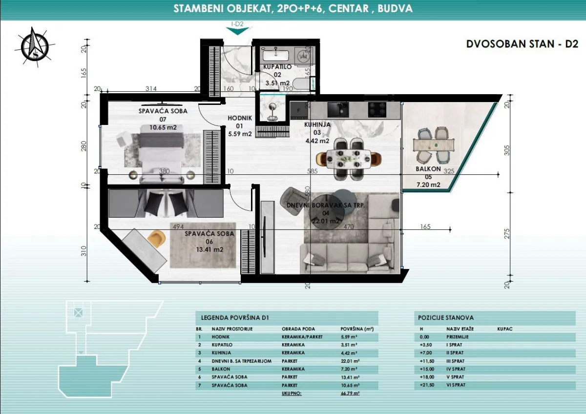 Skica stana povrsine 67m2