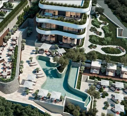 U okviru kompleksa ce biti bazen, spa,hotel sa 5 zjhezdica....