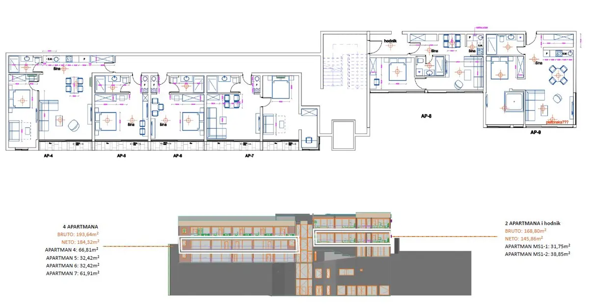 Skica apartmana na drugom nivou